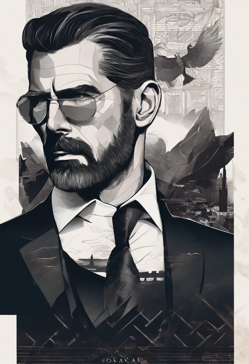 imagem de um homem com barba e terno, Pierce Brosnan como James Bond, Pierce Brosnan, homem bonito, homem de cabelos grisalhos escuros, inspired by Józef Brandt, ele tem barba e cabelos grisalhos, serious look, homem atraente, Retrato tirado 8 K, Homem de 5 0 anos, inspirado em George Lucas