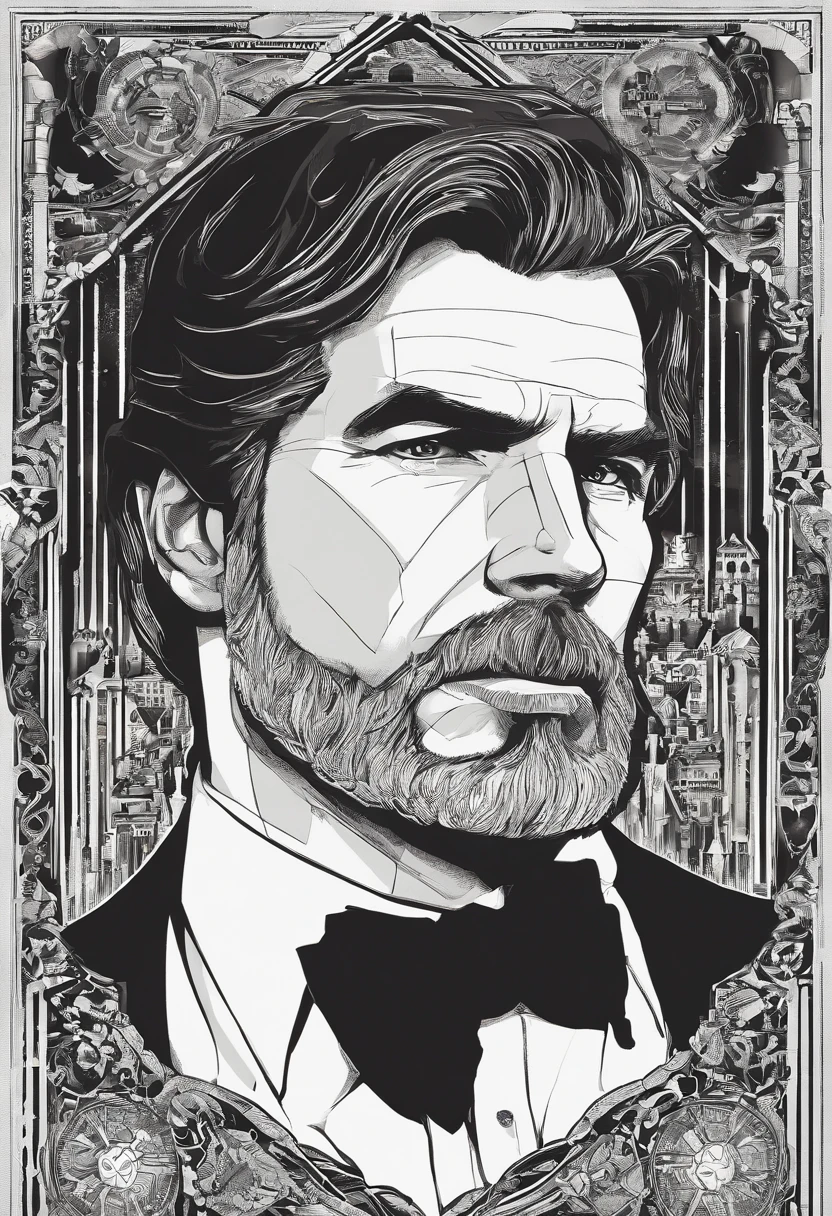 imagem de um homem com barba e terno, Pierce Brosnan como James Bond, Pierce Brosnan, homem bonito, homem de cabelos grisalhos escuros, inspired by Józef Brandt, ele tem barba e cabelos grisalhos, serious look, homem atraente, Retrato tirado 8 K, Homem de 5 0 anos, inspirado em George Lucas