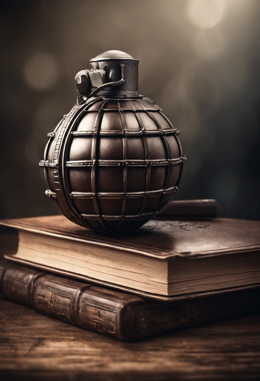 war grenade on top of books, pencil drawing style