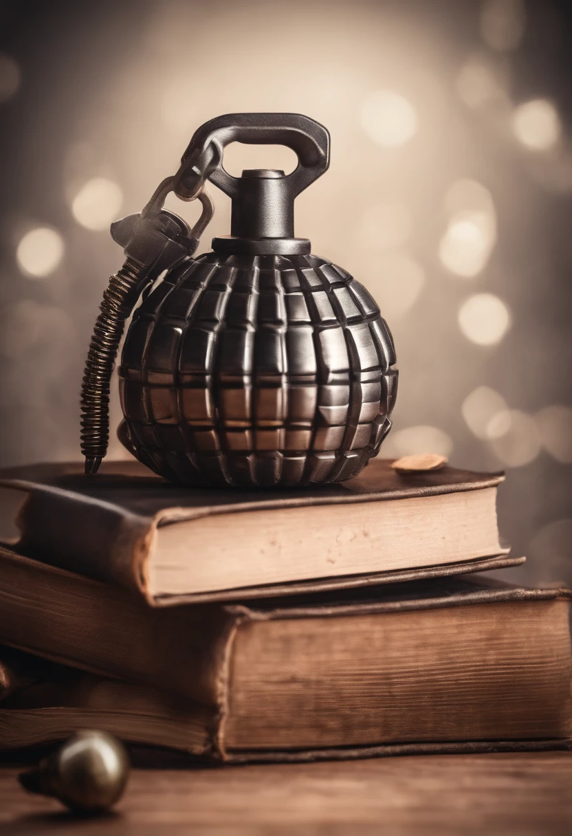 war grenade on top of books, pencil drawing style