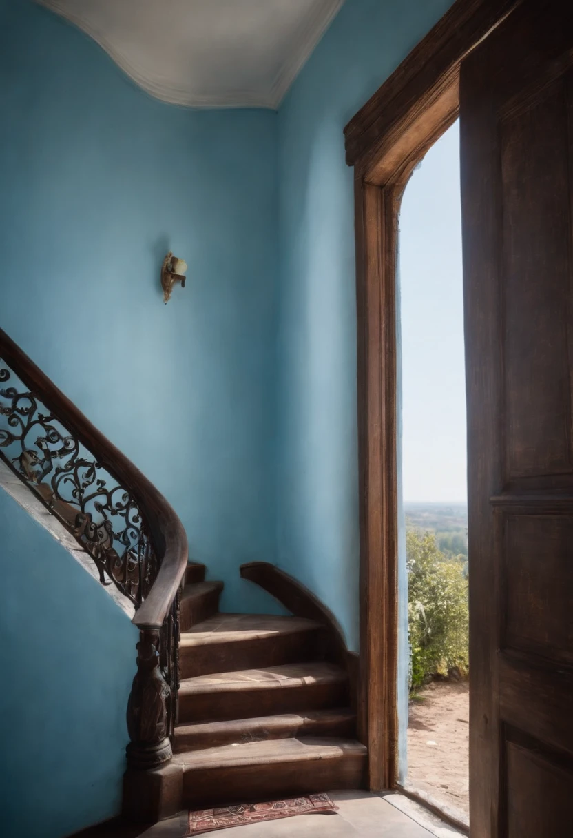 blue sky and in the sky a door and a beautiful staircase that refers to royalty