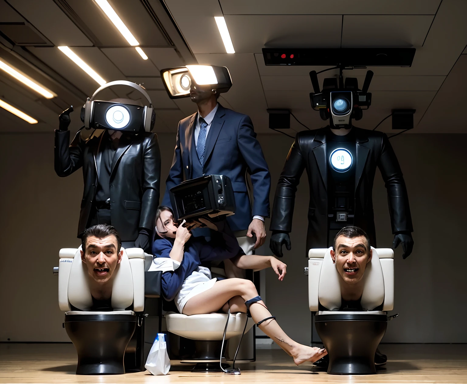 a man sitting on a toilet with a box on his head, watching tv, television head, it is visibly angry at the tv, reality tv, television, television show, black and white television still, sitting in an armchair, sitting in a lounge, tv set, sitting on an armchair, junk tv,