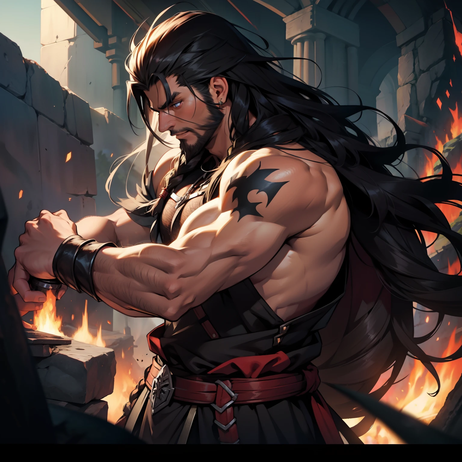 Berserker Viking Man. Dark Hair. Very Long Hair. Beautiful Hair.