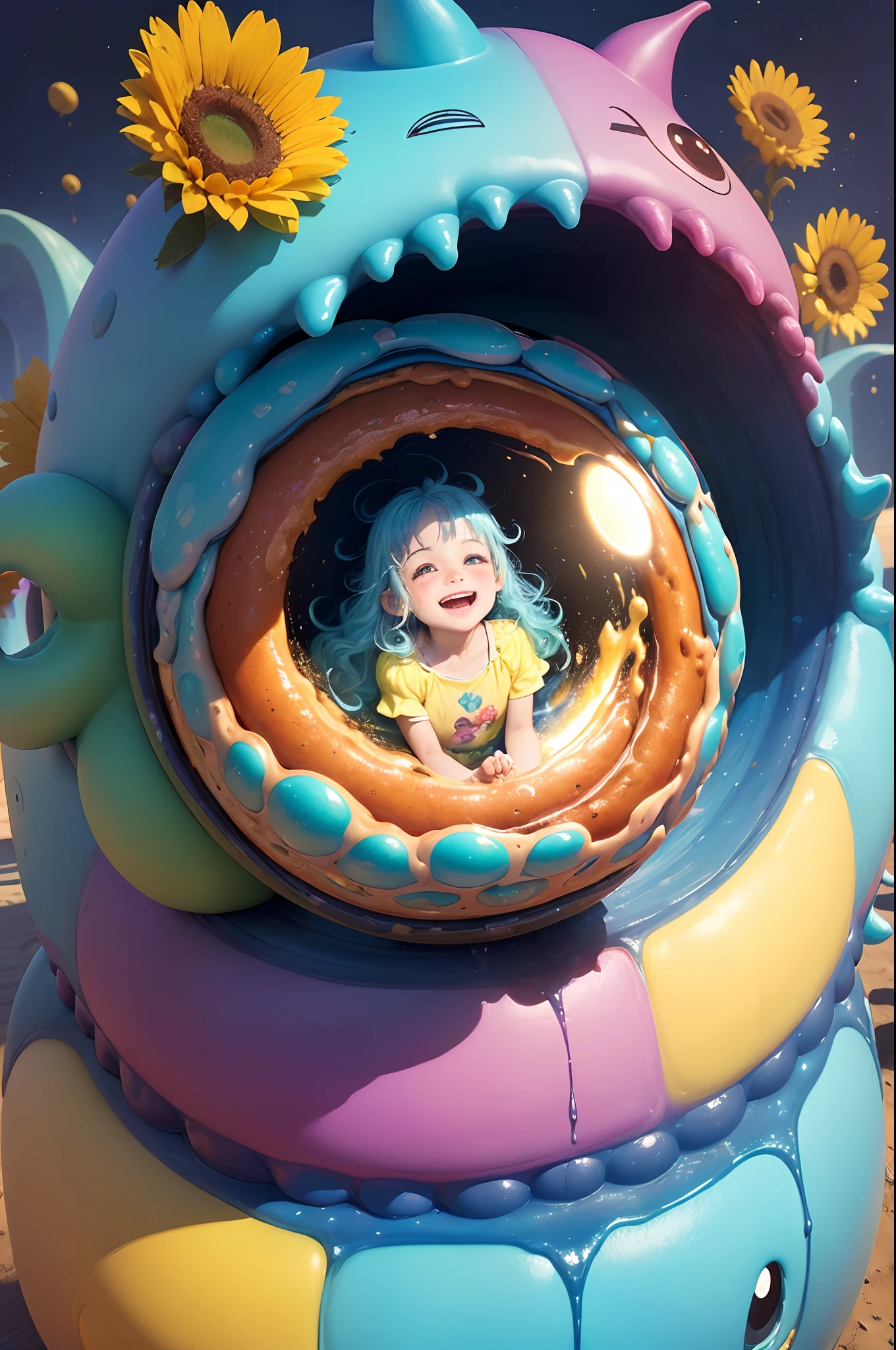 ((Menina)), ((monstro gosmento)), brincadeira ((divertida)), cores ((Vivid)), ((ambiente ao ar livre)), ((dia de sol)), (((sorrisos e risadas))), ((criatividade em alta)), uma cena que parece uma verdadeira obra de arte (((infantil))), ((cena de sonho)), ((expression of pure joy)), ((monstro gosmento com olhos brilhantes)), ((cores vibrantes e fluidas)), ((detalhes encantadores)), (((magical ambiance))), ((Scenery full of surprises)), (((pintura imaginativa))), ((playful scenario)), ((expressions of surprise and amusement)), ((cores quentes e frias em contraste)), (((An unforgettable moment))), ((looks of admiration)), ((pintura alegre e cativante)), (((A glimpse into the children's imagination))), ((Gooey monster interacting in a friendly way)), ((luz suave e dourada)), (((um mundo de maravilhas))), ((Child and monster creating memories)), ((enchanted scenery)).
