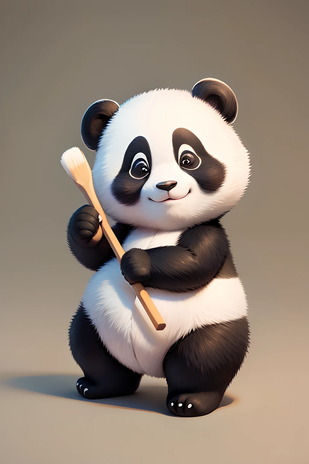 Panda cartoon holding a small brush Panda with a smile The color is white