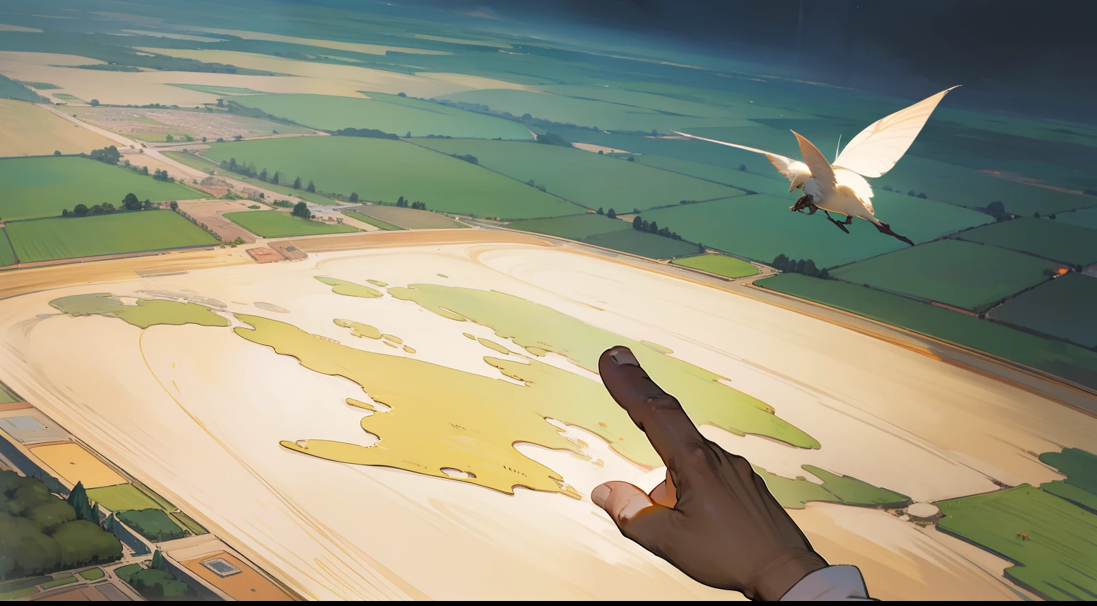 An old man's finger on a map,There are many countries on the map,Western fantasy,Fairytales,Works of masters,A high resolution