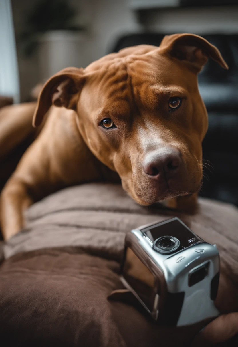 muscular pitbull taking selfie