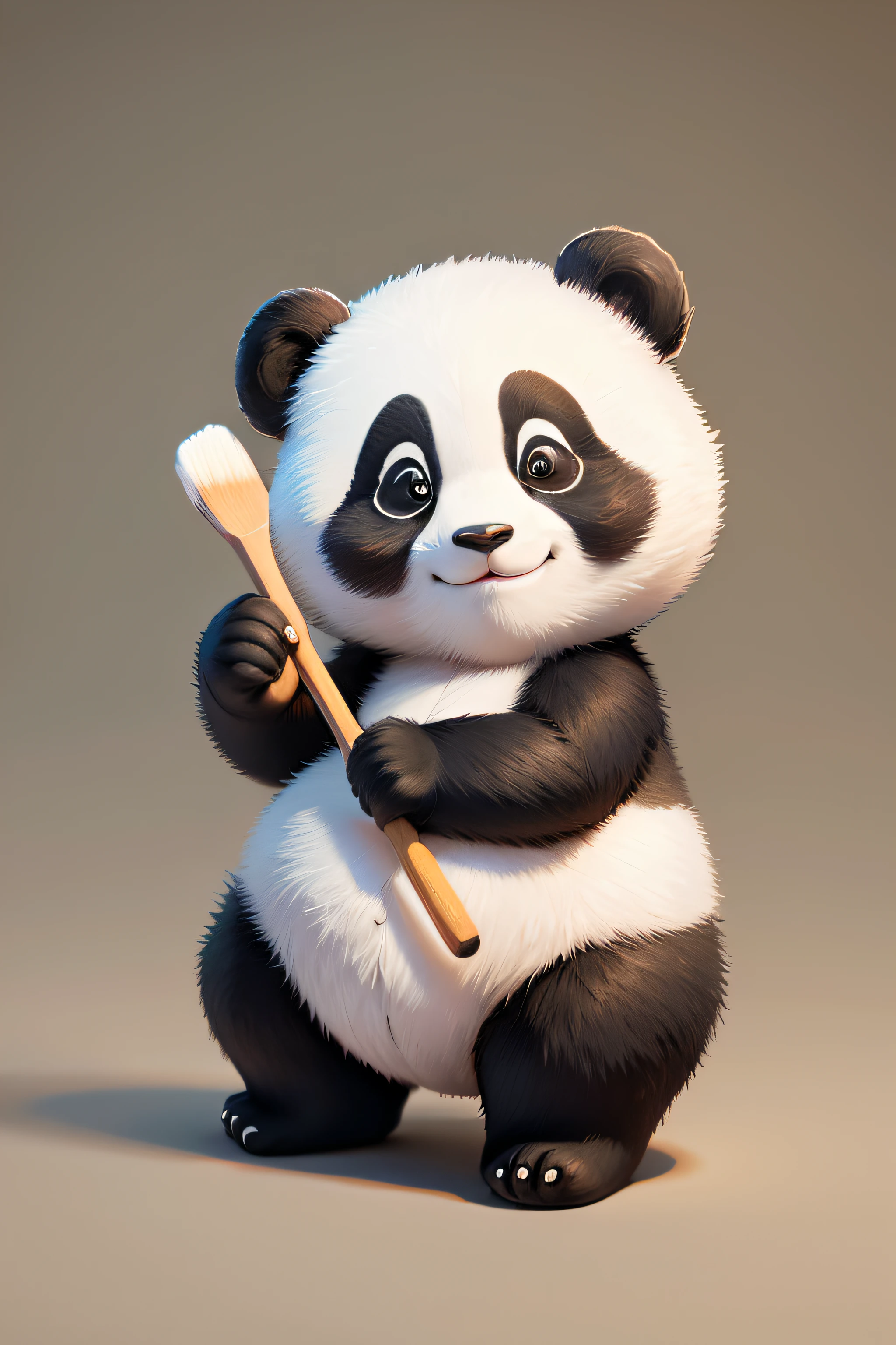 Panda cartoon holding a paint brush Panda Smile color is white sitting position