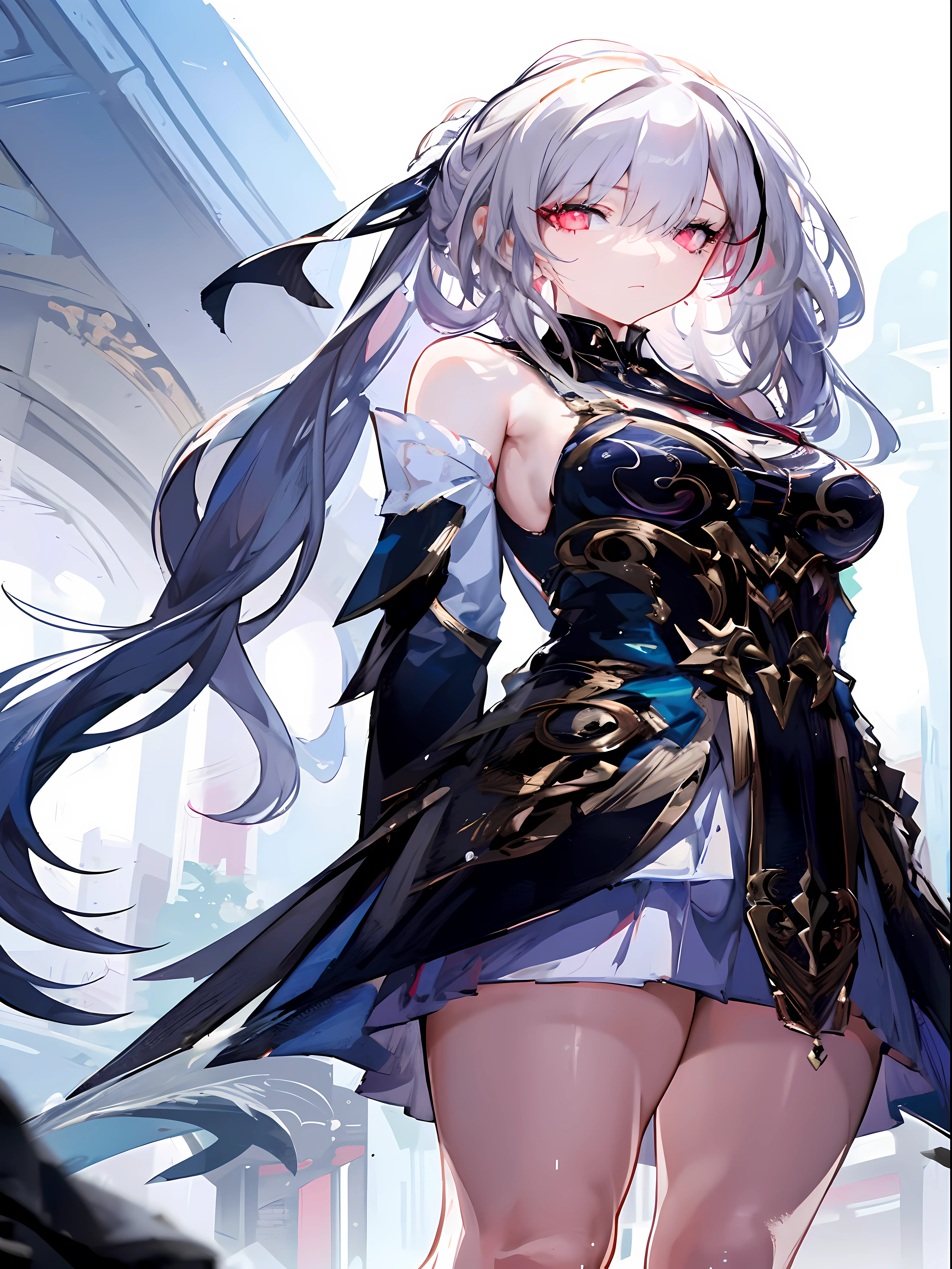 1girl, アニメ, cute girl, blank background, white background, fantasy, detailed fantasy dress with highlights, beautiful face, beautiful eyes, dark colors, black hair with multicolor streaks, red eye with different color pupil in eye, multicolor eye, medium breasts, slight cleavage, beautiful skin, cute, breast curtains, extremely delicate and beautiful, (beautiful detailed face:1.0), (detailed deep eyes), symmetrical breasts, deep eyes, shiny skin, portrait, slender waist, hips wider than shoulders, thighs, expressionless, young girl, luminous eyes, adorable,(Kpop idol),(aegyo sal:1),(Platinum blonde hair:1),((puffy eye)),Black panty,sexy posture,Superskirt, Ultra-high resolution,Black collar,slim figure, Abdominal y tattoo, womb tattoo,Tight-fitting leg ring,y tattoo on half-body,Bare skin, Armored hand,Hidden fingertips,Hand covered,Arm covered,Fist covered,{{beautiful detailed fingers}}, tufts of hair, moderate beautiful breast:1.0,(masterpiece:1.2), best quality, high-res, HDR, perfect face, intricate armor, delicate blue filigree, intricate filigree, red metalic parts, detailed part, dynamic pose, dynamic lights, cute face, neutral expression, shuimobysim, lotus, Hanfu, maxi skirt, dress conservatively 1girl, 独奏, long blue hair, standing, One lady,14years,((White hair) ,(Shiny purple bodysuit with microskirt),((Fantasy, Moon Night)), gradient_eyes,