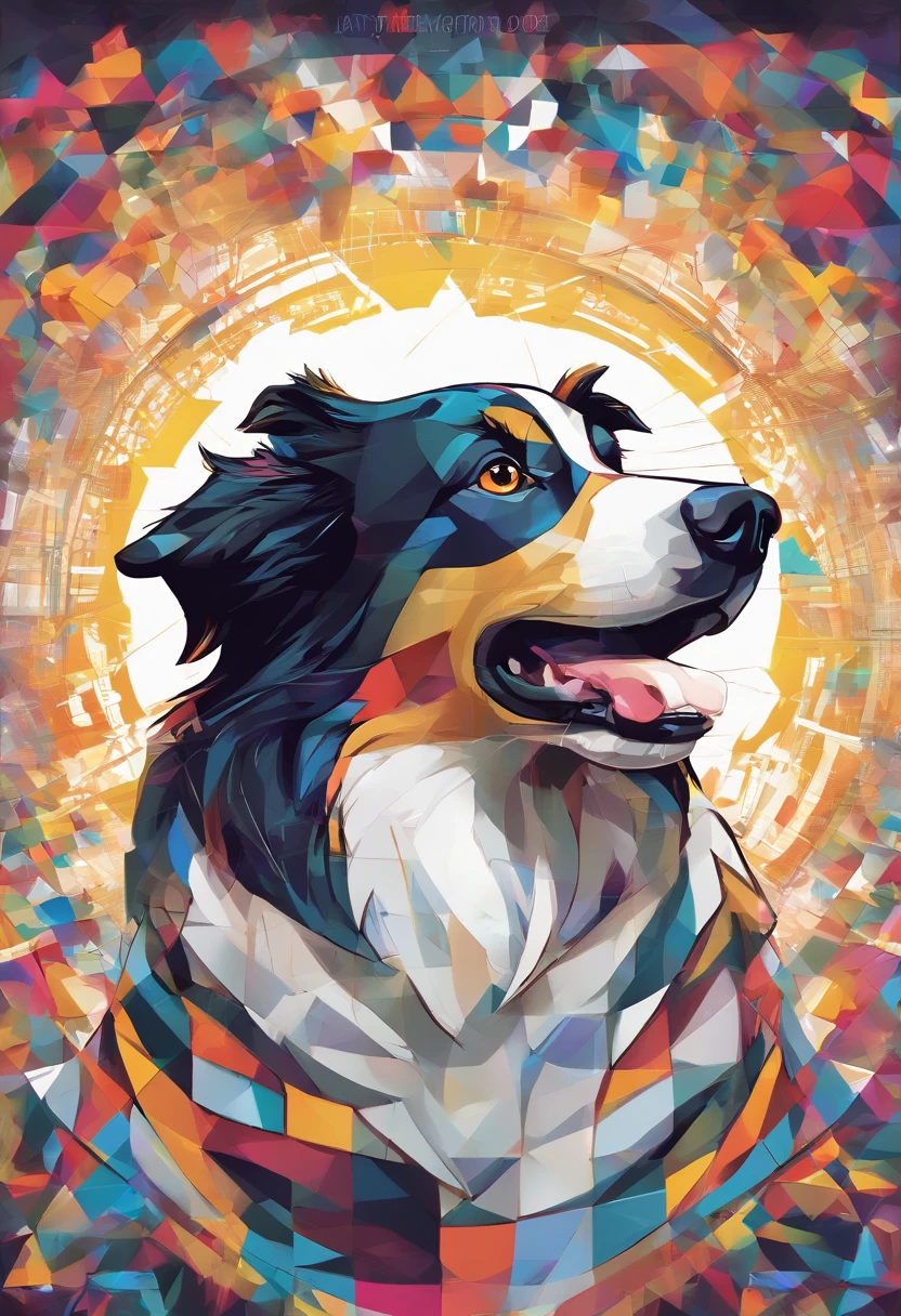 (cachorro border collie),(melhor pose),(best angle), (better expression), Eduardo Kobra acolchoamento ,multidimensional geometric wall PORTRAIT, arte, Chibi,Yang08k, lindo, Colouring,