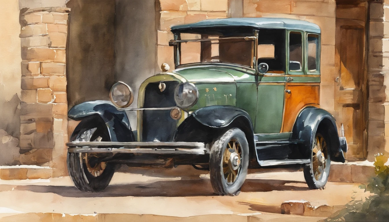 there is a cartoon old car retro futuristic parked on the side of the road, 1929, 1 9 2 8, vintage car, 1 9 3 1, 1 9 2 5, 1925, vintage cars, 1 9 3 0, 1930, 1 9 2 7, 1 9 2 4, 1924, a wide full shot. illustration. realist. 3d. mega man game style.