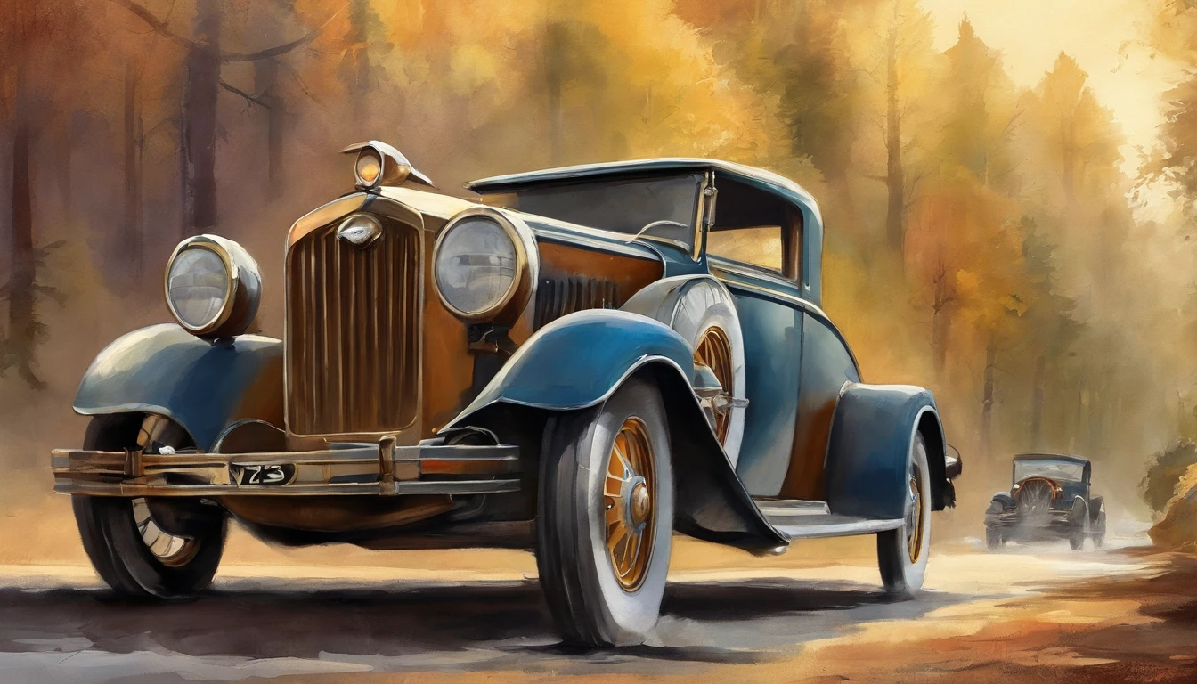 there is a cartoon old car retro futuristic parked on the side of the road, 1929, 1 9 2 8, vintage car, 1 9 3 1, 1 9 2 5, 1925, vintage cars, 1 9 3 0, 1930, 1 9 2 7, 1 9 2 4, 1924, a wide full shot. illustration. realist. 3d. mega man game style.