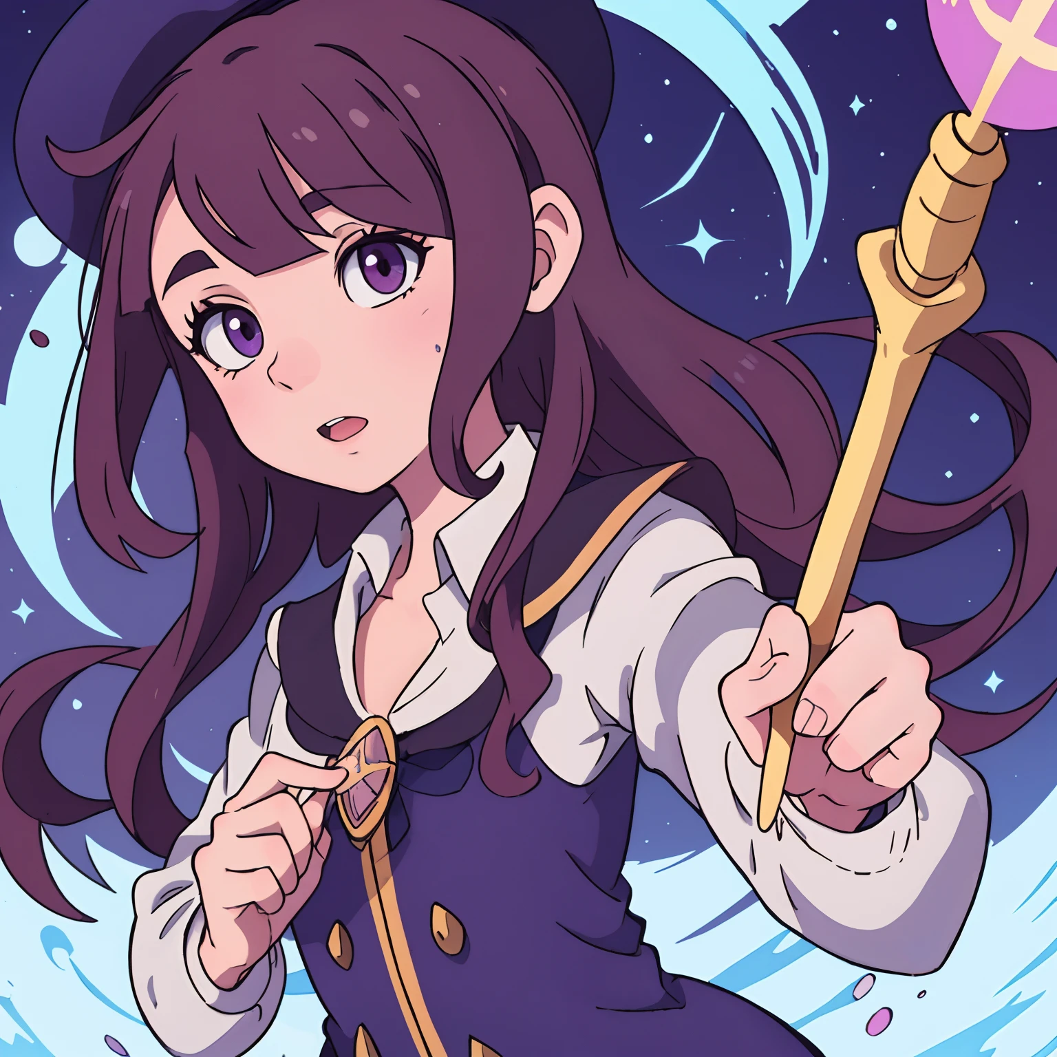 Akko of the witch academy using a magic wand, perfil