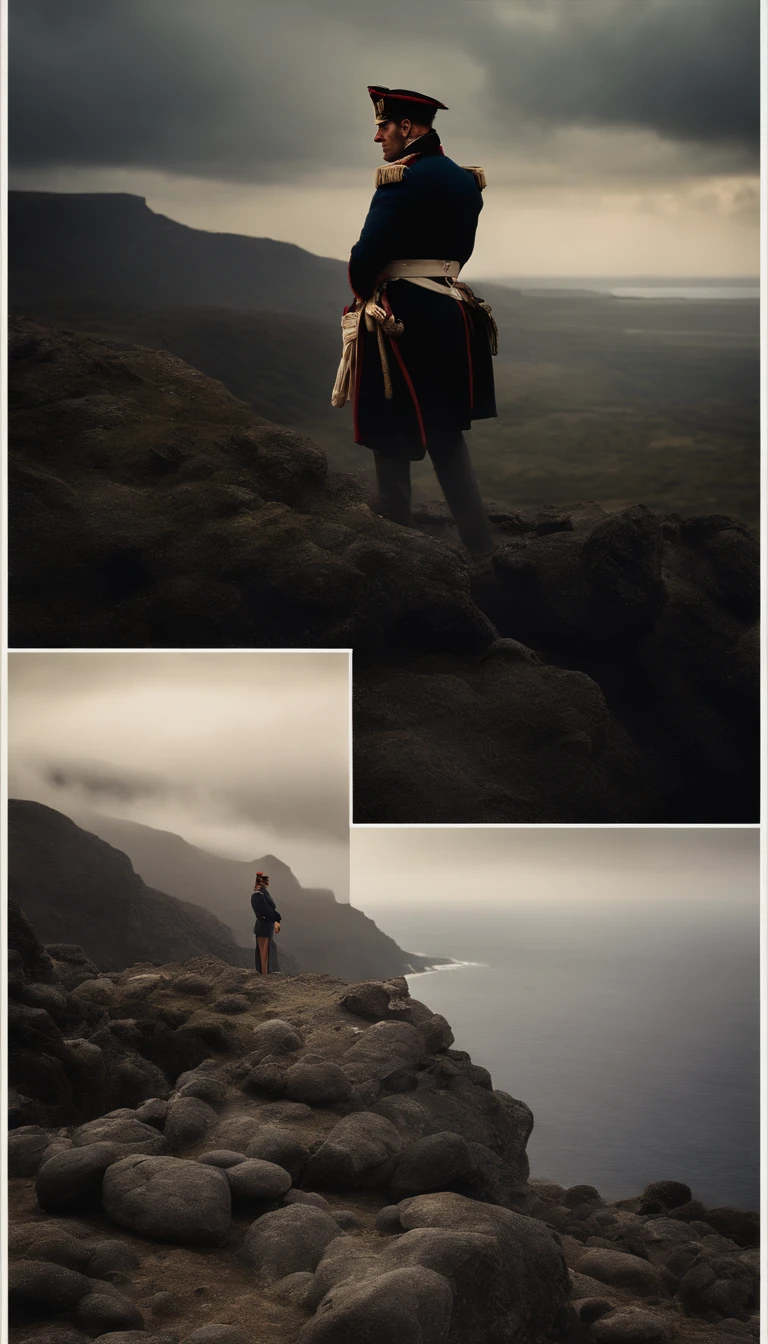 napoleon sitting on a rock looking at omar on the island of st. Helena where he was exiled