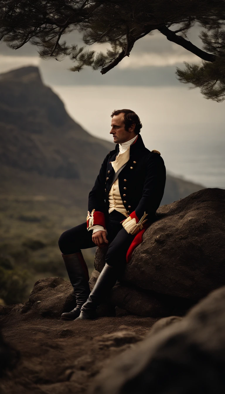 napoleon sitting on a rock looking at omar on the island of st. Helena where he was exiled