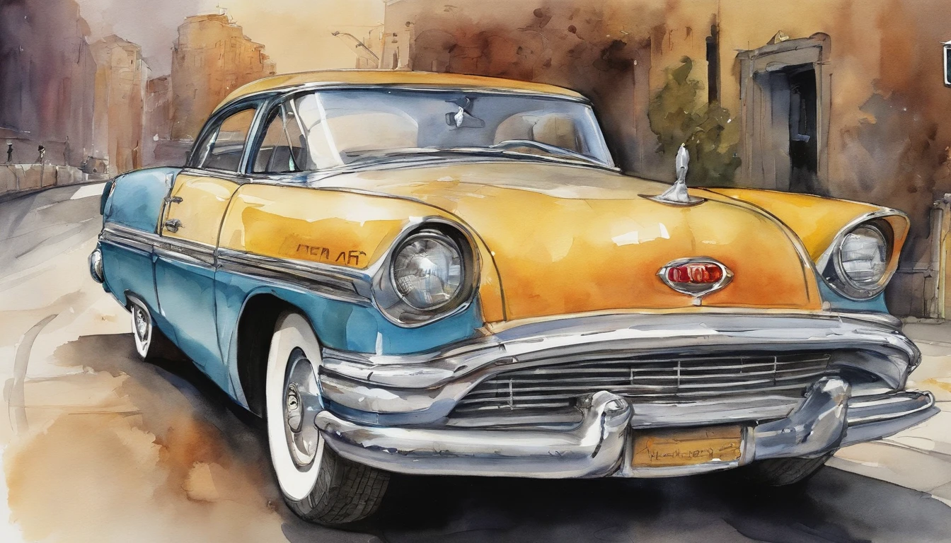 there is a cartoon old car retro futuristic parked on the side of the road, 1998, 1 9 99, vintage car, 1 9 98, 1 9 99, 2000, vintage cars, 1 9 98, 1 9 99, 2000, a wide full shot. illustration. realist. 3d. mega man game style.