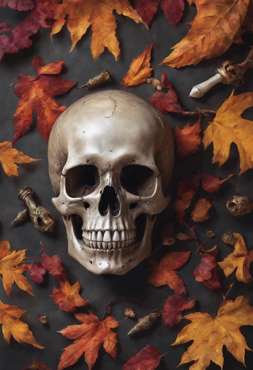 Art By Anne Geddes,a close up of a skull with a dagger in its head,autumn leaves,impacting skull,broken teeth,fantasy skull,spooky full color detailed art,4k scary full color art,holy skull,psychedelic background conjuration,detailed digital art, blood, sacred skulls, psychedelic illustration, textured skull, skull face, death skull, scary color art, , psychedelic art style
