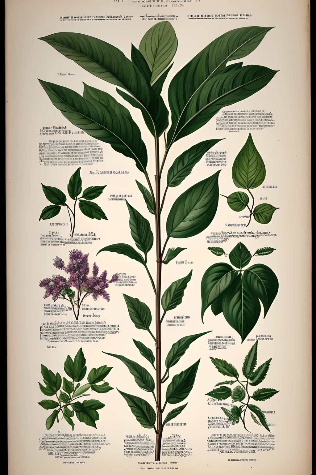 Vintage Victorian style　Precise botanical encyclopedia dark color plants, (best quality:1.2), (detailed:1.2), (masterpiece:1.2), vintage botanical illustrations of different herbs (1770 1775) in high resolution by John Edwards