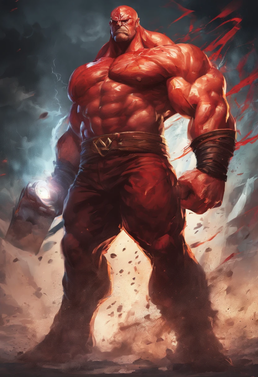 juggernaut,x-men,best quality,ultra-detailed,realistic,physically-based rendering,sturdy,huge muscles,metallic armor,glistening helmet,giant size,massive physique,unstoppable force,destructive power,intimidating presence,dominating figure,menacing aura,bulging veins,angry expression,fierce eyes,unyielding strength,unstoppable momentum,fury unleashed,red,towering presence,muscular torso,unstoppable momentum,ferocious attack,crushing power,bulldozer-like force,unstoppable forcefield,enormous impact,impenetrable defense,mountain-like strength,ruthless aggression,equipped for battle,powerful adversary,unmatched power,indomitable will,destructive rampage,invincible force,unstoppable force,staggering power,demolition force,unstoppable fury,unbreakable determination,juggernaut unleashed.
