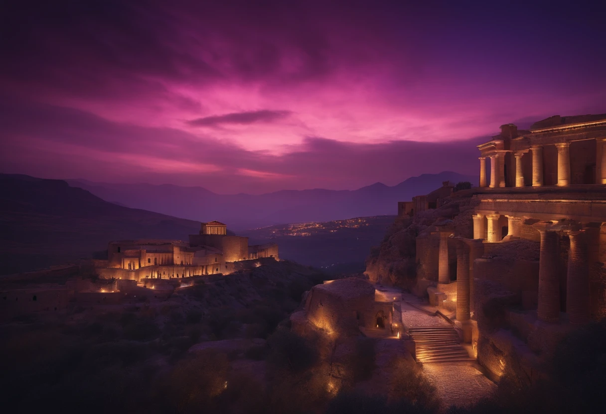 8k romans with purple lights in the ancient world