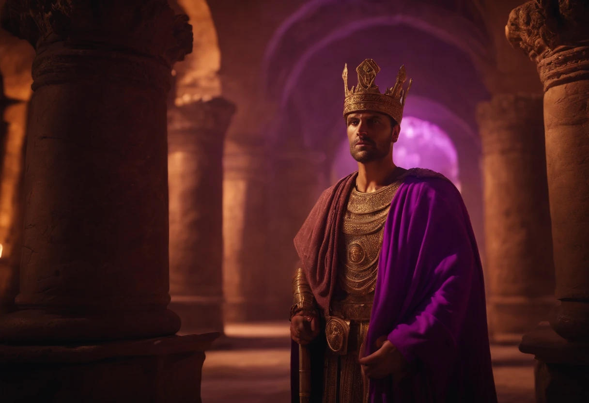 8k roman king with purple lights in ancient world