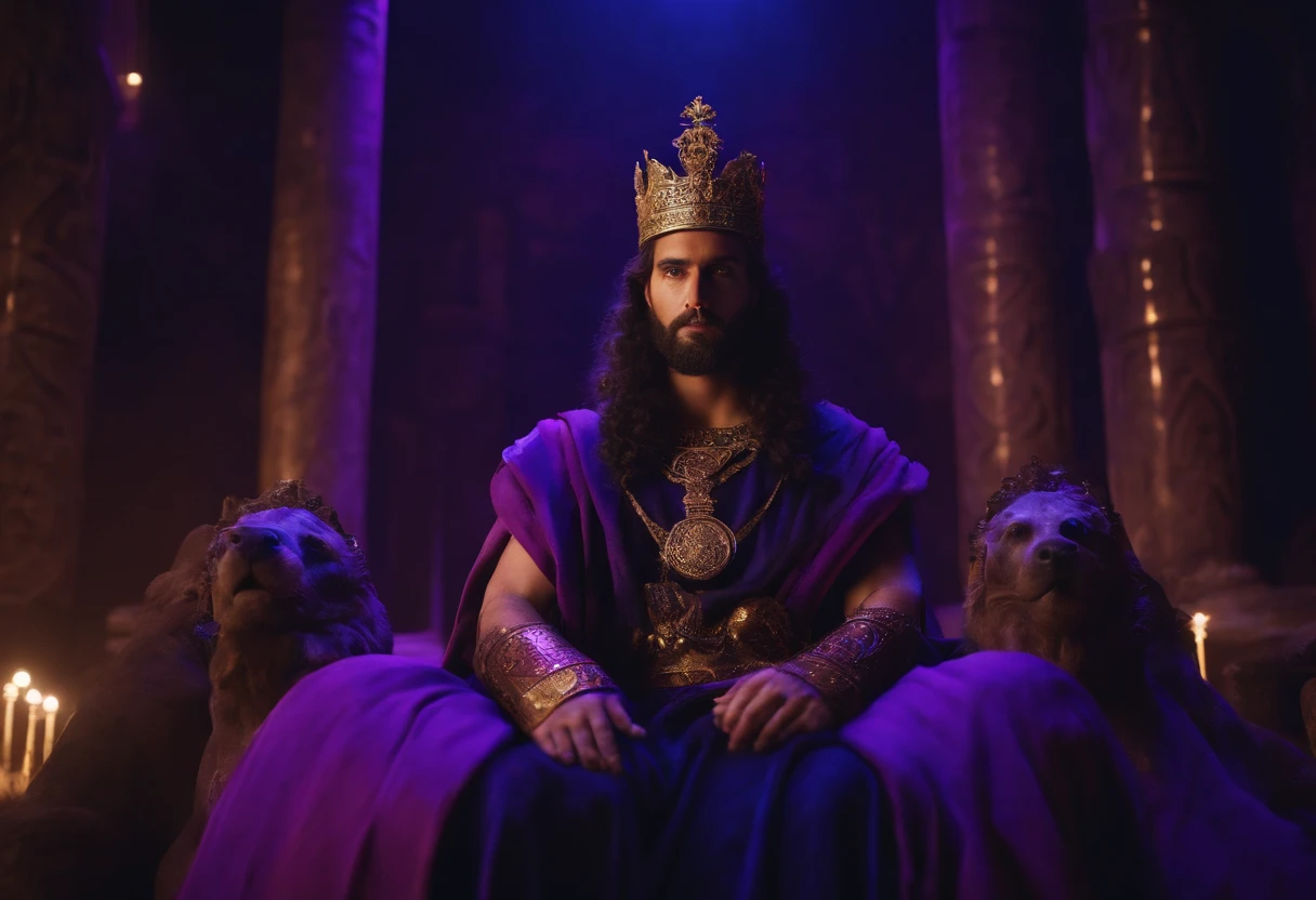 8k roman king with purple lights in ancient world