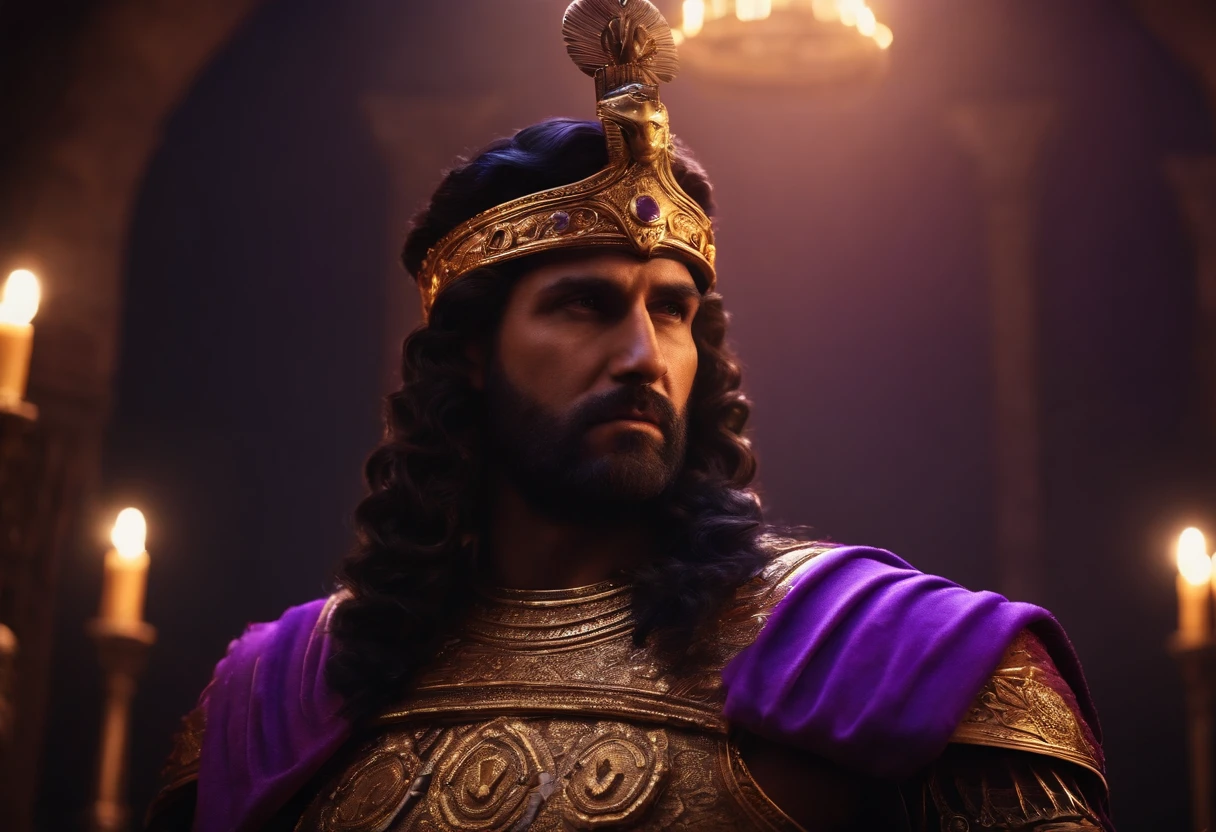 8k roman king with purple lights in ancient world