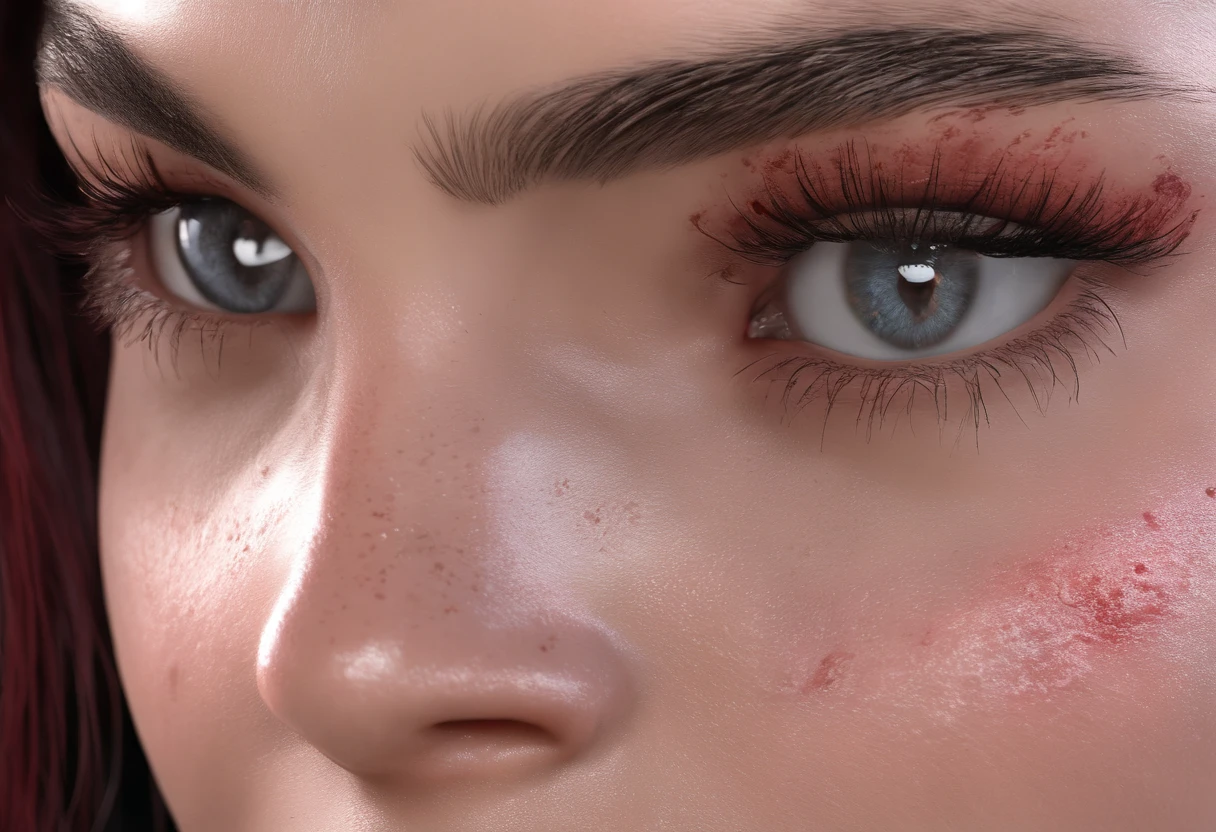 Mulher 26 anos, sardas pelo corpo, de um real,hyper-realistic,textura de pele realista,Close-up,Adolescente vampiro bonito,(mulheres pessoas:1.4),clivagem em close-up,head portrait,Boca aberta,Os morcegos,dentes caninos Longasos,There is blood on the teeth,Longas, whitish hair,(manchas de sangue nos cantos da boca:1.4),sangue,profundidade de campos,Dynamic blur,Feixe alto,Luz Real,Traching de raias,OC rendering,hyper-realistic,melhor qualidade,8k,Obras de mestres,super-fino,pelos pubianos detalhados,Anatomia correta,sharp focus on eyes,Bokeh,Facial features are carefully described
