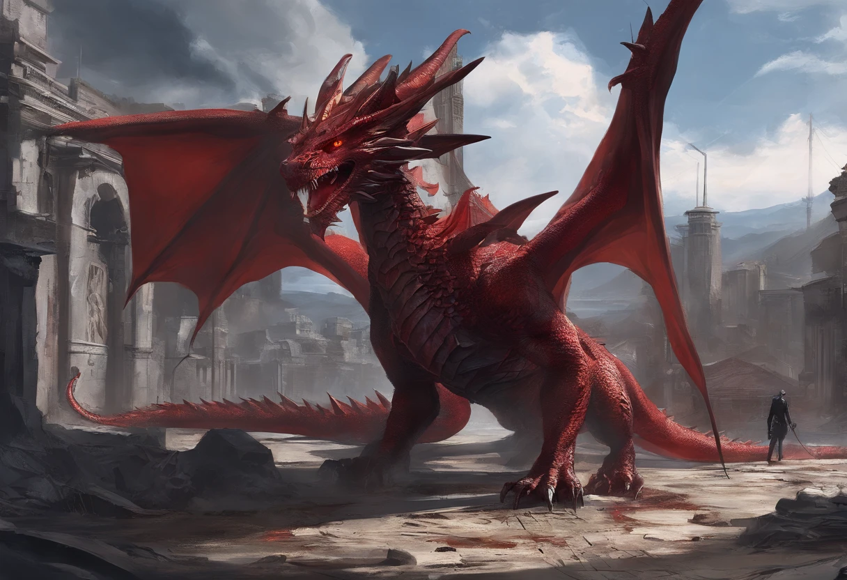 a huge red dragon spits fire at the knights, huge red dragon, huge wings, dynamic angle, grey sky, smoke, fire on the ground, crowd, blood, dirt, <lora:Palette Knife Painting Style LoRA_Pony XL v6:0.8>, BREAK score_9, score_8_up, score_7_up, score_6_up, score_5_up, score_4_up