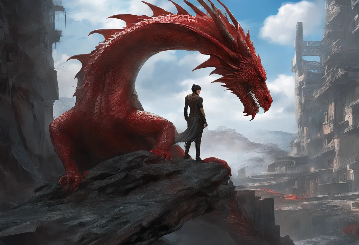 anthro, duo, male/female, white body, ((male red dragon)), on back, female penetrated, female on top, hi res, detailed background, black sclera, deep penetration, cum inside, big red penis in pussy, ((photorealism)), by pino daeni, by hioshiru, masterpiece, digital painting, vibrant, gloomy, dynamic light, blue sky,