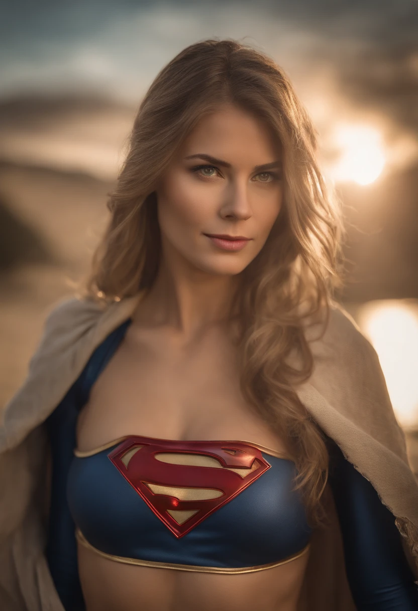 Best Image Quality, Masterpiece, Ultra High Definition, (Fidelity:1.4), Photography, 1 Woman, Movie, (Torn Clothes:1.5), full body, perfect body, big_natural_breasts, amazing beauty, dynamic pose, pale hazel eyes, facing the viewer, Beautiful 30 year old woman wearing a skimpy scandalous two-piece Supergirl cosplay costume, heroic expression, sexy, costume looks like its been destroyed as if in battle, nearly naked, torn costume, torn clothes, supergirl costume is torn clothes, lots of skin showing, lots of cleavage visible, torn clothes, brown hair, background is post-apocalyptic, nsfw, high quality, lots of holes in supergirl costume tube top, ripped tube top, breasts mostly visible through holes, lots of holes in supergirl costume bikini bottom, thong bottom, mostly naked, bare shoulders, bare arms, bare stomach, supergirl boots, gorgeous, highly detailed skin, realistic skin details, visible pores, clear focus, volumetric fog, 8k uhd, DSLR, high quality, film grain, fair skin, photo realism, lomography, futuristic dystopian megalopolis, translucent, torn clothes