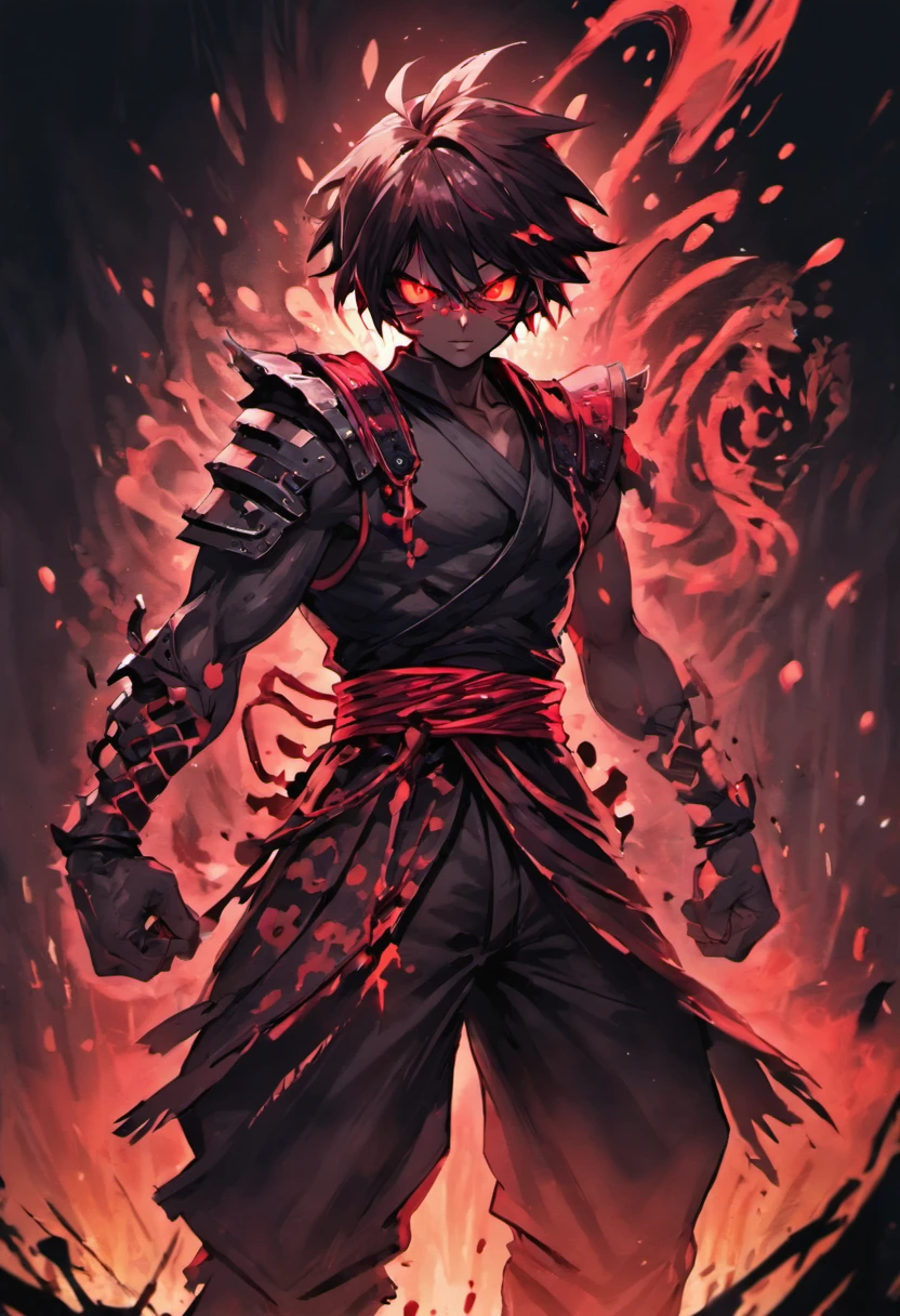 (Masterpiece, Best Quality, Best Quality),One boy, Full Body, Dark Fantasy, blood samurai, glowing red eyes