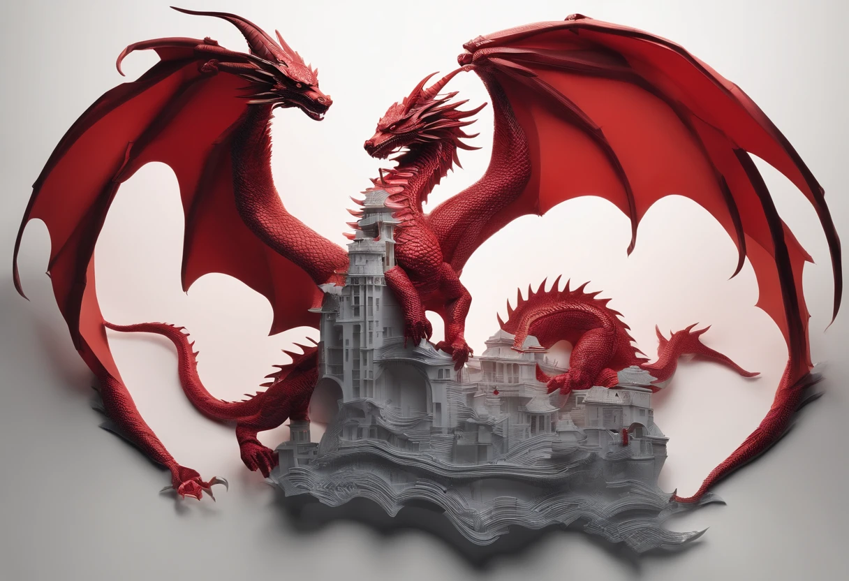 Image of alliance of two houses of westeros, a casa Higthower e a casa belaerys, I want a tower that represents the Highthower house and a dragon, and in the middle a red dragon with a black background