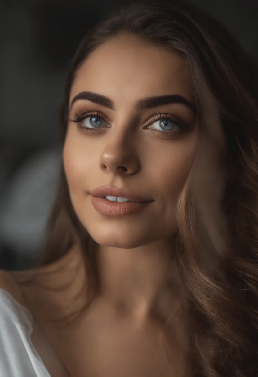 mulher arafed com regata e calcinha combinando, Menina sexy com olhos castanhos, Retrato Sophie Mudd, cabelos castanhos e olhos grandes, selfie de uma jovem mulher, Olhos do quarto, Violeta Myers, sem maquiagem, maquiagem natural, Looking directly at the camera, Rosto com ArtGram, maquiagem sutil, Impressionante tiro de corpo inteiro, no quarto, clivagem
