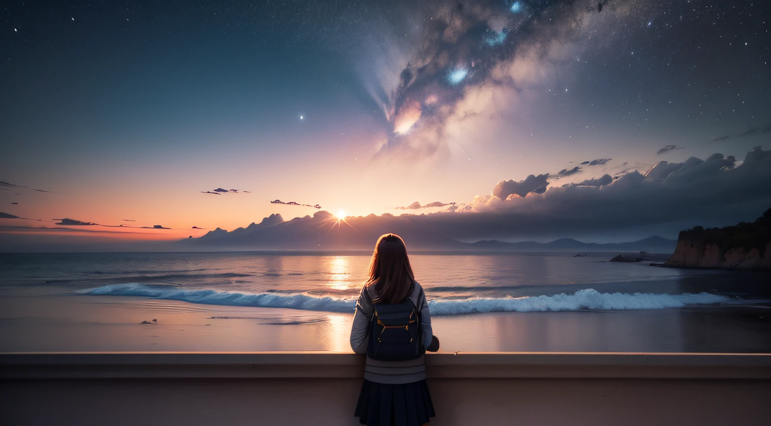 La mejor calidad, Obra maestra, extremadamente detallado, Antecedentes detallados, anime, 1girl, Young girl, Chica baja, Science-Fiction, Science-Fiction, al aire libre, Noche, cielo estrellado, invernadero, megaestructura, Bio-domo, Paisaje, paisaje, horizonte, azotea, sentado en la azotea, viento, Mirando hacia otro lado, Atmospheric Illumination, Enfoque en solitario, cerrar, desde un lado, Profundidad de campo, Bokeh