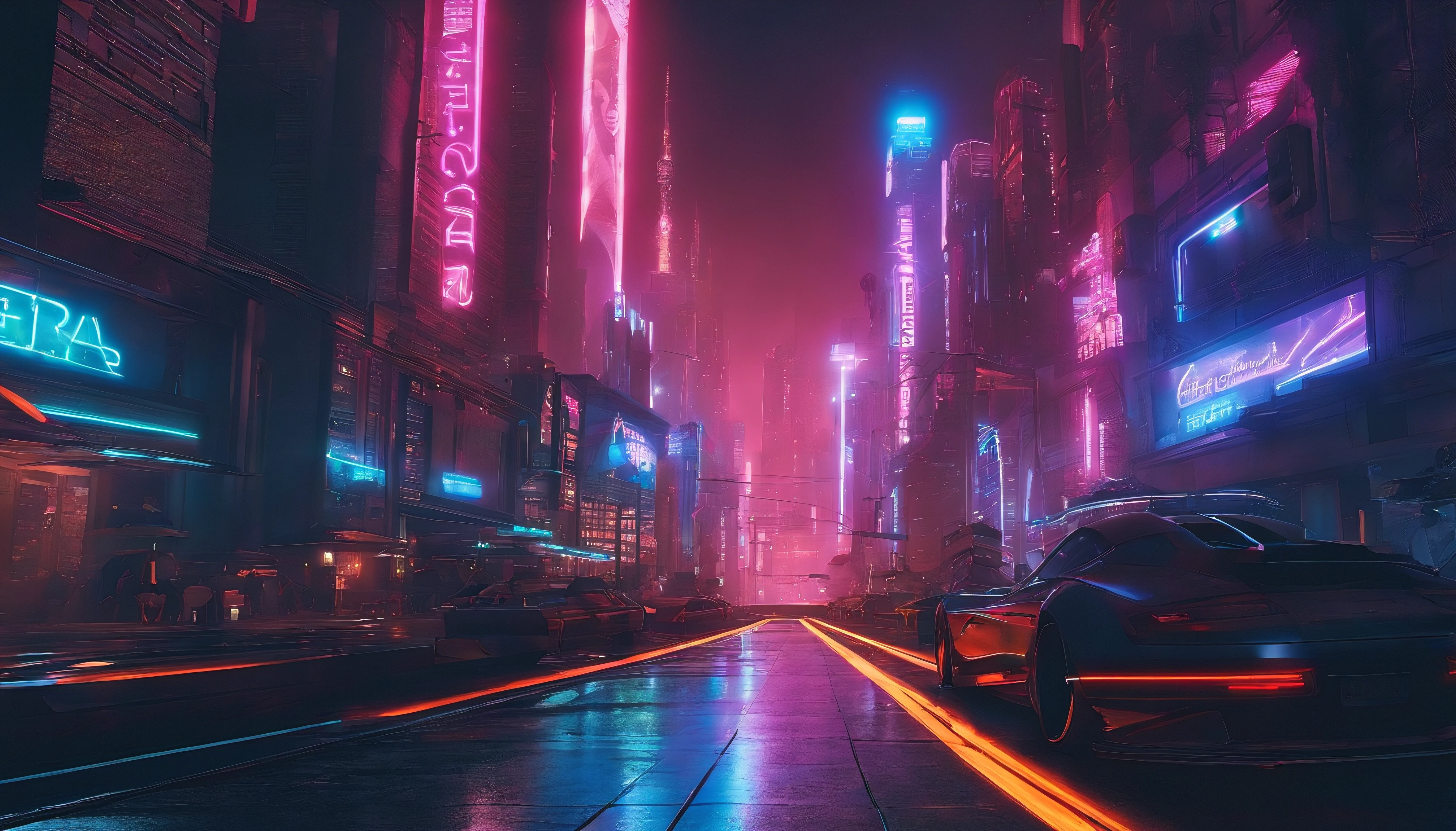 (obra prima) cidade no estilo cyberpunk, illuminated sky, neon light, imagem vista do zero, paisagem ampla, cidade futurista