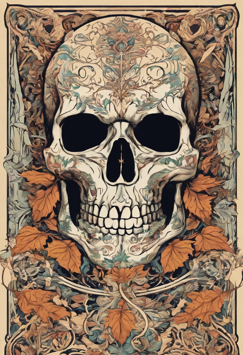 Three skulls in the foreground without jaws, Detailed design with pointillism, same proportion, pointillism, gothic art