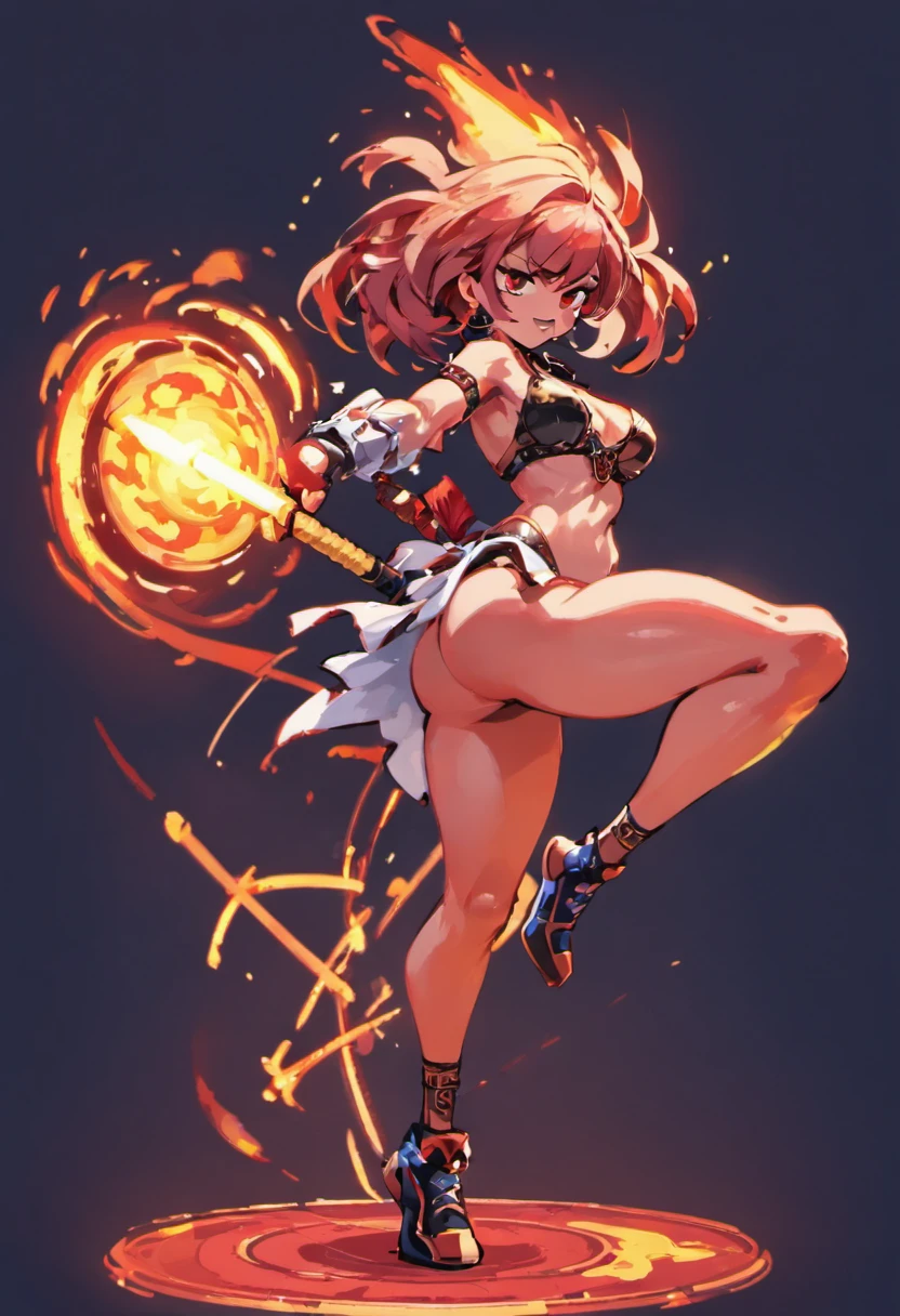 (Masterpiece, Best Quality, Best Quality), Pixel, Pixel Art, One Girl, one leg up pose, weilding bo staff.