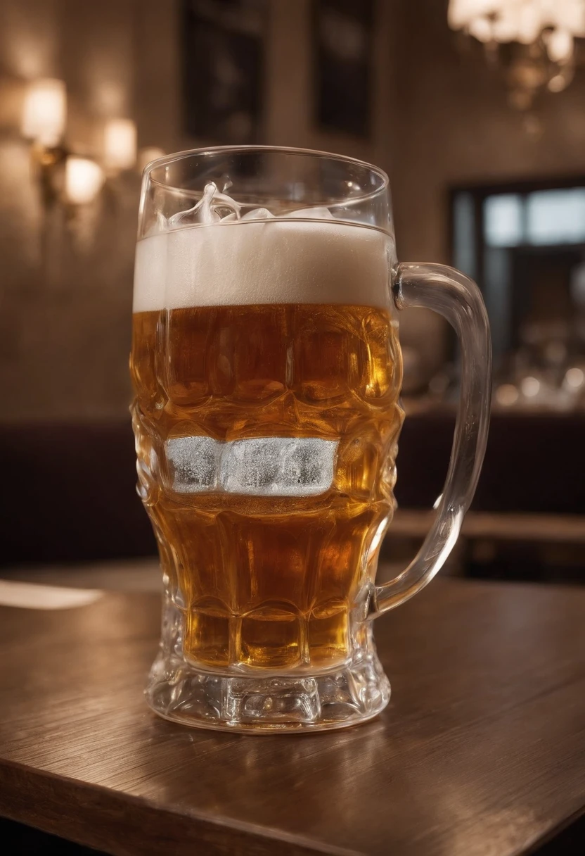 (Beer in a glass in the form of ), A puddle of beer on the table, restaurant, portraite of a, (sharp-focus: 1.2), photo (American Apartment),  in a Parisian coffee shop, (Beautiful reflections: 1.1), Detailed pleats, Delicious testicles, (hard: 1.2), (Moderate lighting,: 1.2), Depth of field, bokeh, 4k, HDR. Cover photo, ((skin with fine spots and wrinkles), (moody lighting: 1.2)