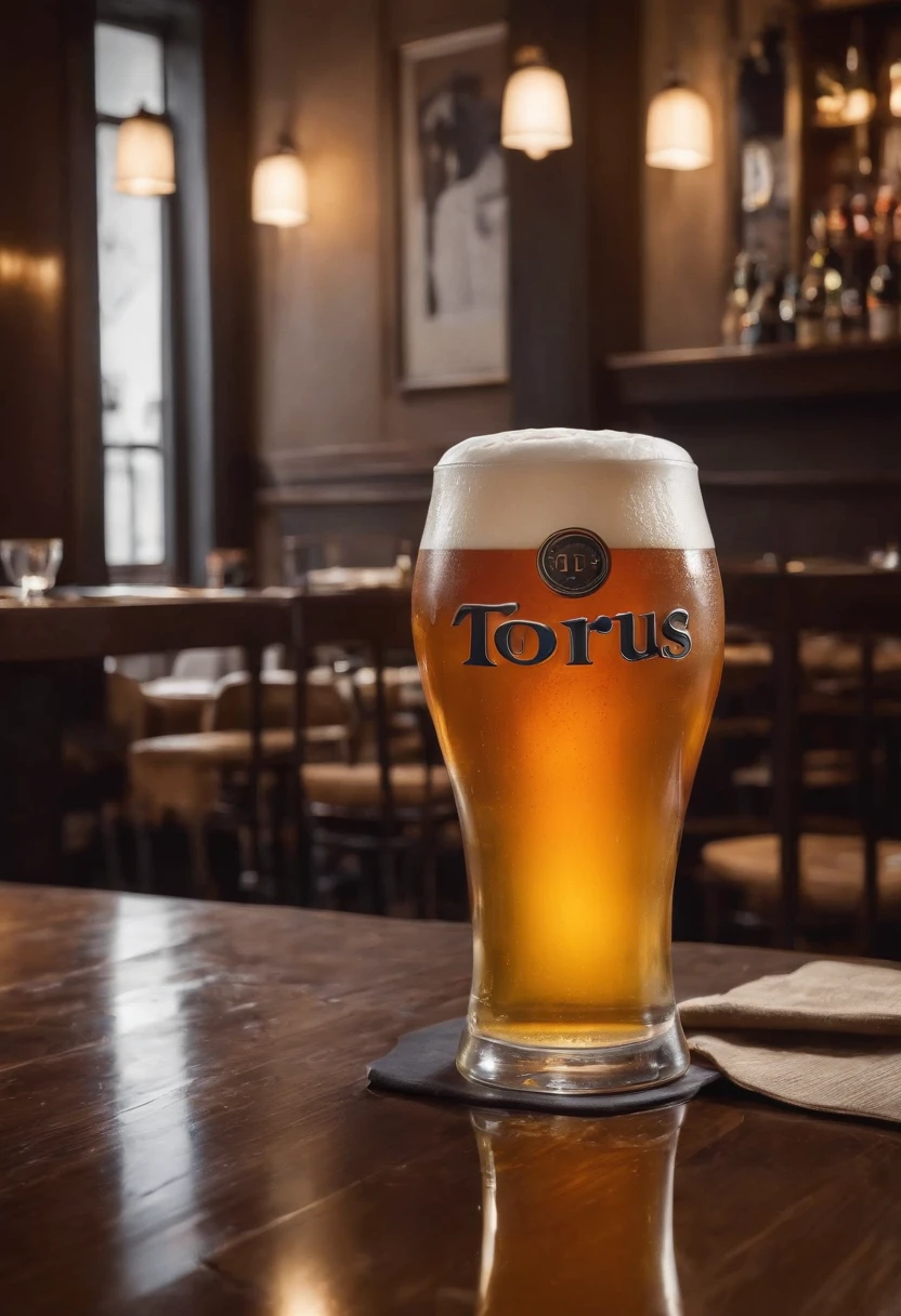 (Beer in the glass hammer of the torus), A puddle of beer on the table, restaurant, portraite of a, (sharp-focus: 1.2), photo (American Apartment),  in a Parisian coffee shop, (Beautiful reflections: 1.1), Detailed pleats and edges, (hard: 1.2), (Moderate lighting: 1.2), Depth of field, bokeh, 4k, HDR. Cover photo, (moody lighting: 1.2)