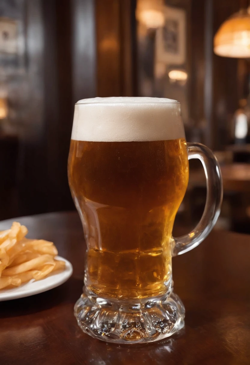 (Beer in the glass hammer of the torus), A puddle of beer on the table, restaurant, portraite of a, (sharp-focus: 1.2), photo (American Apartment),  in a Parisian coffee shop, (Beautiful reflections: 1.1), Detailed pleats and edges, (hard: 1.2), (Moderate lighting: 1.2), Depth of field, bokeh, 4k, HDR. Cover photo, (moody lighting: 1.2)