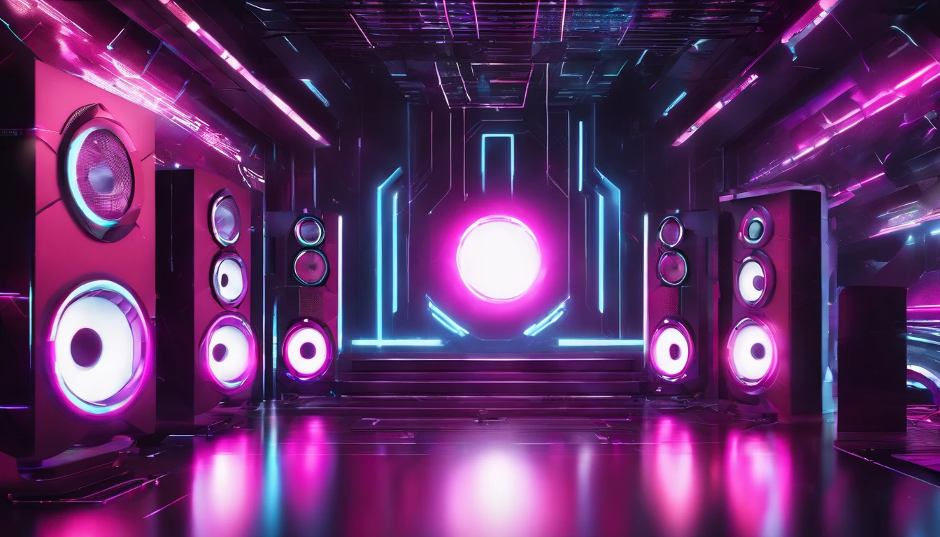 Cyberpunk background, giant speakers background, cyberpunk lighting