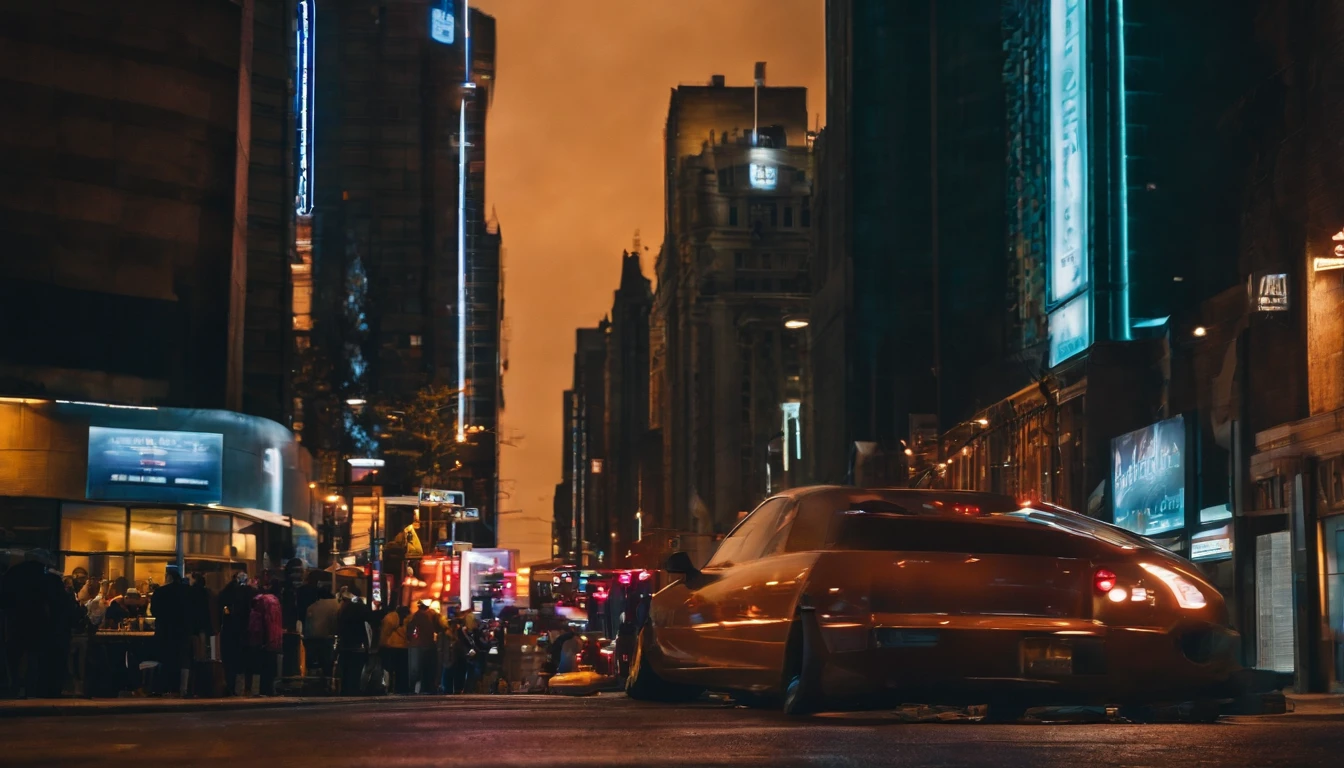 (obra prima) cidade no estilo cyberpunk, illuminated sky, neon light, imagem vista do zero, paisagem ampla, cidade futurista