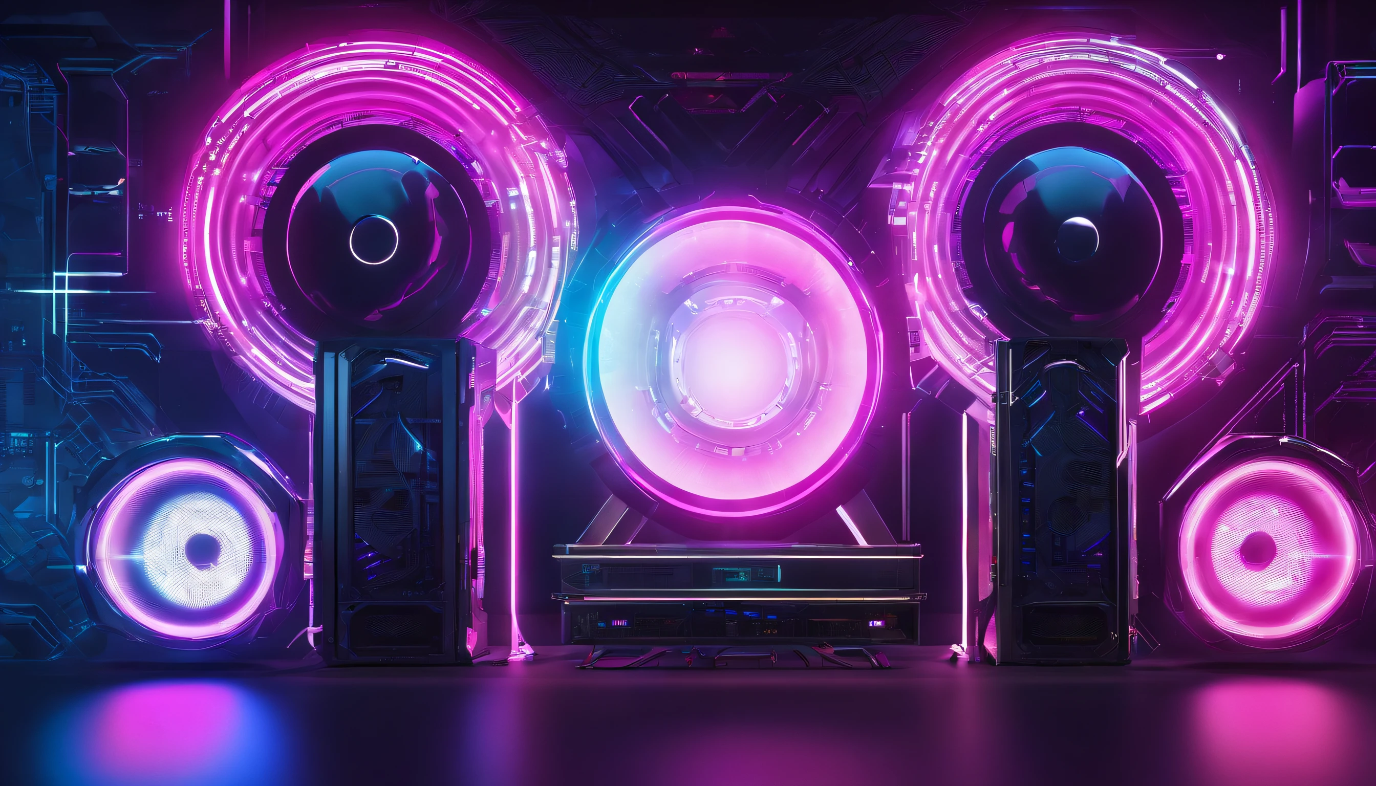 Cyberpunk background, giant speakers background, cyberpunk lighting