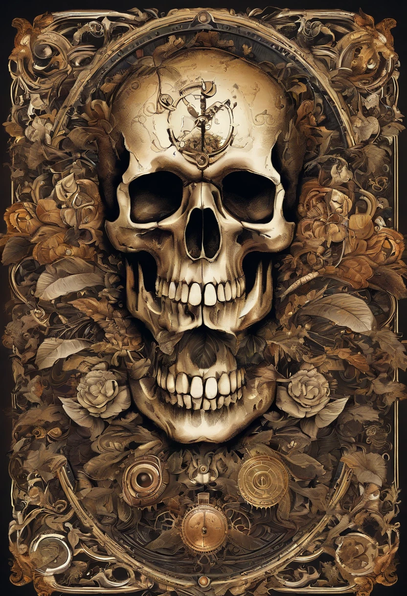 a close up of a skull with a dagger in its head,autumn leaves,impacting skull,broken teeth,fantasy skull,spooky full color detailed art,4k scary full color art,holy skull,psychedelic background conjuration,detailed digital art, blood, sacred skulls, psychedelic illustration, textured skull, skull face, death skull, scary color art, , psychedelic art style
