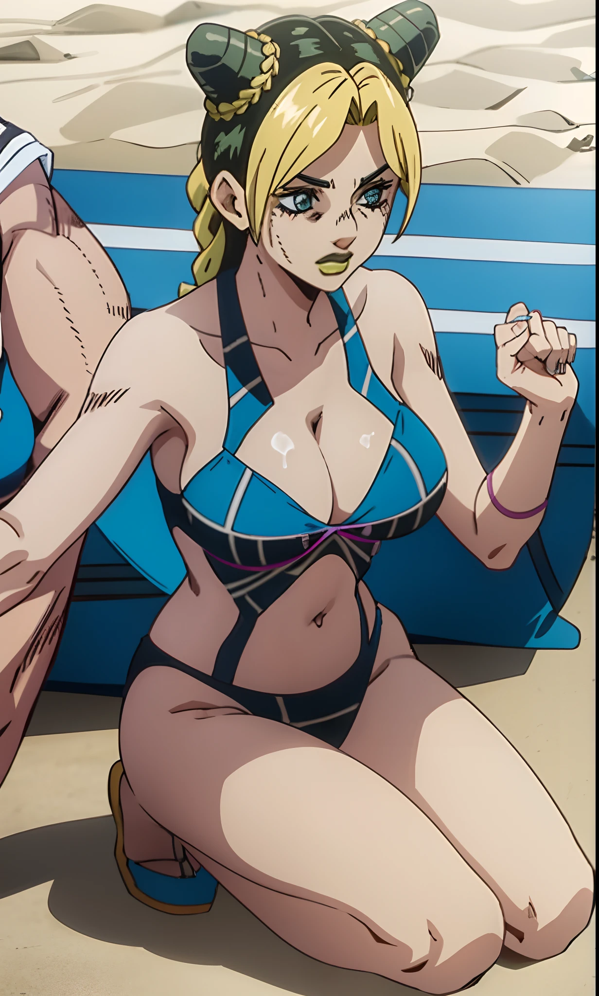 Big breasts, bikini, cum in face and breasts, (full body) (solo) (beach)