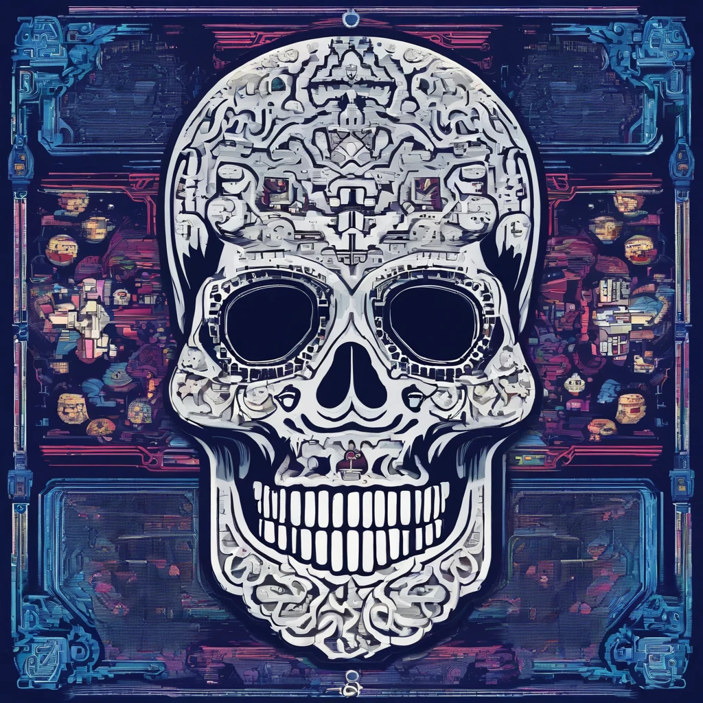 Aimless sugar skull, colors are blue and silver, Masterpiece, Best Quality