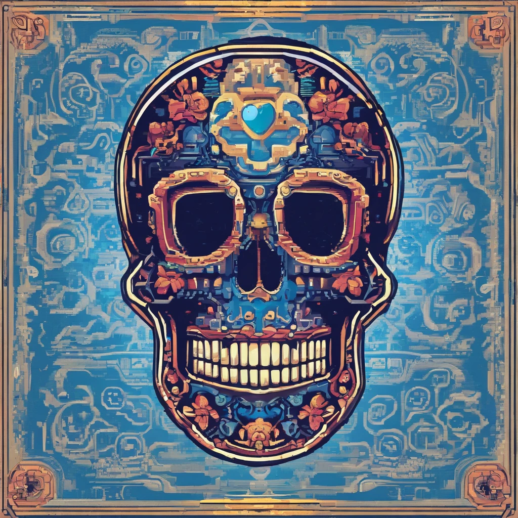 Aimless sugar skull, colors are blue and silver, Masterpiece, Best Quality