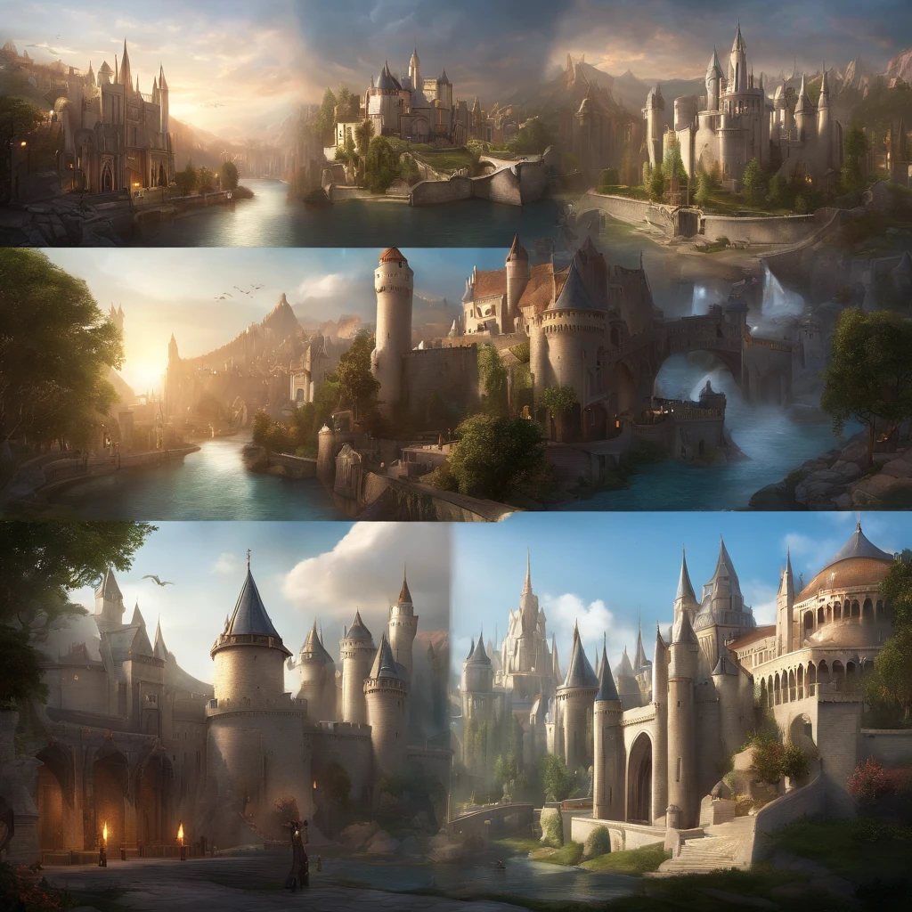 League of Legends Demacia city, masterpiece, best quality, hd, hyper detailed, epic scenario, a white glorious medieval city, medieval, fantasy rpg, castle, perfect light, large city, minas tirith, giant dragon behind, high bright, ultra hd