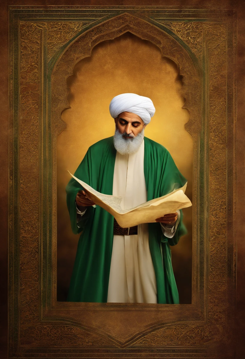 Imam mahdi from behind ((showing an old paper to the people around him))